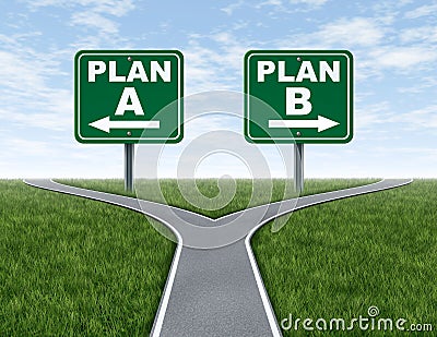 Cross roads with plan A plan B road signs Stock Photo