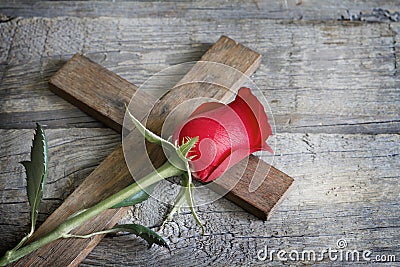 Cross and rose religion sign abstract concept Stock Photo