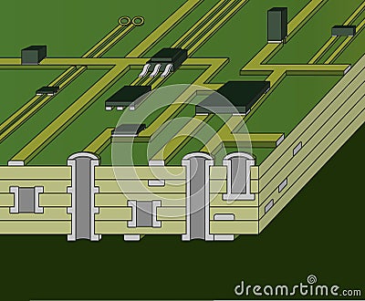 Cross-section of green motherboard Vector Illustration