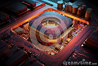 Cross-section image revealing inner layers of CPU. Generative AI Stock Photo
