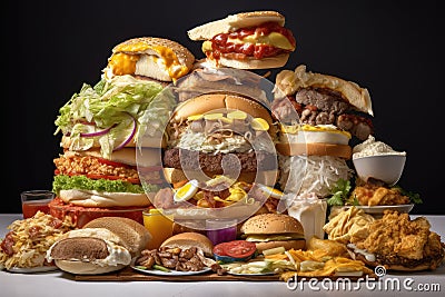 a cross-section of international fast food dishes, showcasing the variety and diversity Stock Photo