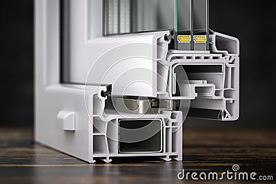 Cross section of plastic window profile PVC slose up on the table Cartoon Illustration