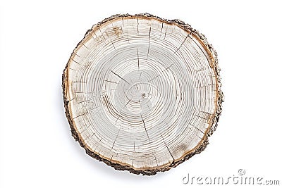 Cross section of tree trunk on white background. Neural network AI generated Stock Photo