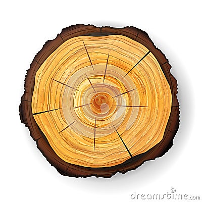 Cross Section Tree Wooden Stump Vector. Round Cut With Annual Rings Vector Illustration