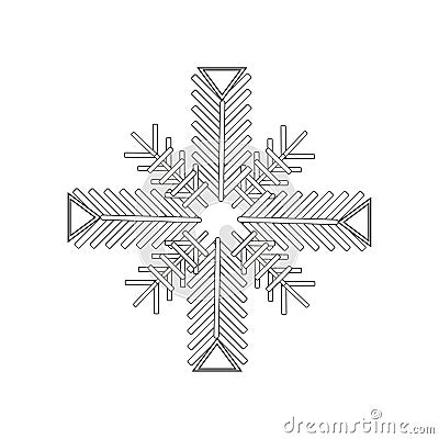 Cross-shaped snowflake design. Intricate linear pattern. Abstract winter ornament. Symmetrical vector symbol Vector Illustration