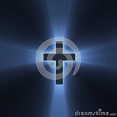 Cross sign holy blue light flare Stock Photo