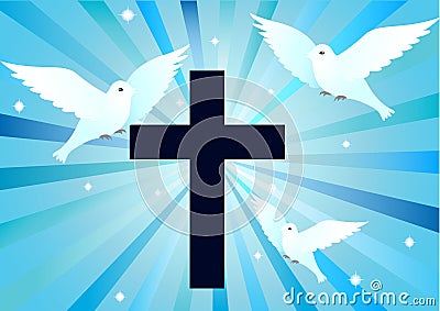 Cross silhouette with doves Vector Illustration