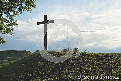 Cross on a Small Hill Stock Photo