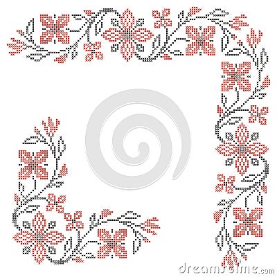 Cross-stitch embroidery in Ukrainian style Vector Illustration