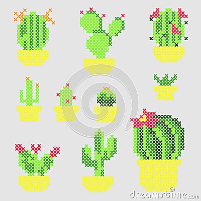 Cross Stitch vector cactuses Vector Illustration