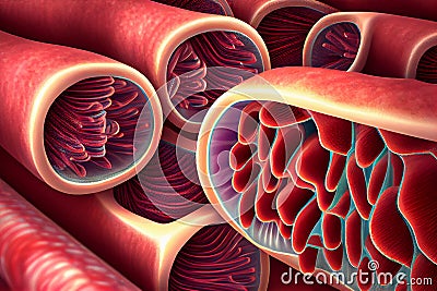 Cross striation of striated fibers of skeletal muscles cells. 3d render. Generative ai Stock Photo