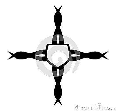 Cross with stylized shield symbol, black and white, tattoo, isolated. Cartoon Illustration