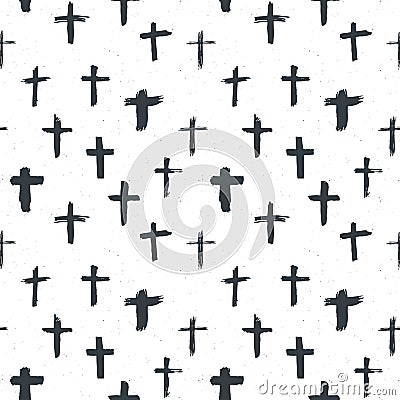 Cross symbols seamless pattern grunge hand drawn Christian crosses, religious signs icons, crucifix symbol vector illustration Vector Illustration