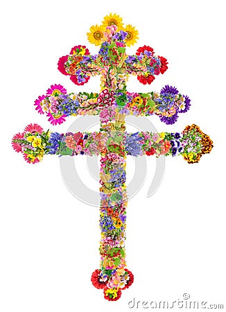 Cross of the Syriac Maronite Church isolated from flower Stock Photo