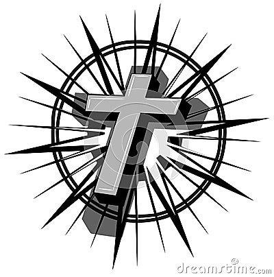 Cross on pattern, tattoo, black and gray, isolated. Cartoon Illustration