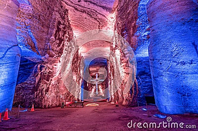 Cross and Thombstone in Zipaquira Salt Cathedral, Colombia Editorial Stock Photo