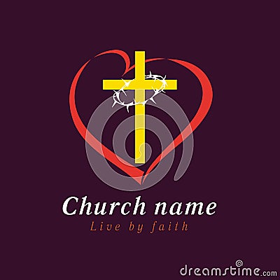 Cross and thorns love church logo Vector Illustration