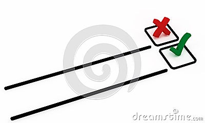 Cross and a tick in the selection list in order Stock Photo
