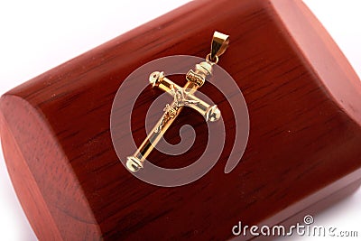 Cross top on a wooden box on a diagonal Stock Photo