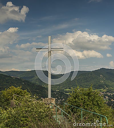 Cross in valley of river Labe Editorial Stock Photo