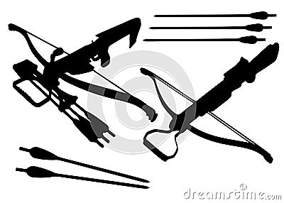 Crossbows and arrows to them in a set. Vector Illustration