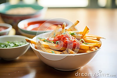 crosscut fries with ketchup in a dipping bowl Stock Photo