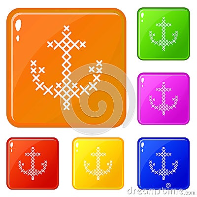 Crossed anchor icons set vector color Vector Illustration