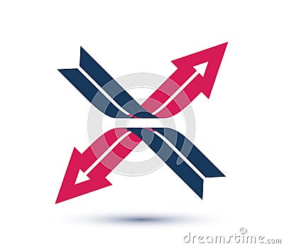 Crossed arrows vector logo, opposite reverse movement concept, inversion and upturn. Vector Illustration