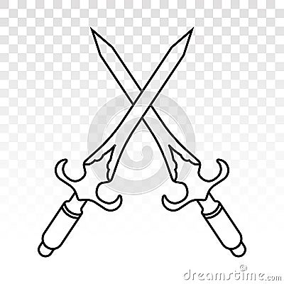 Crossed of dagger or short knife for stabbing - line art icons for apps and websites Vector Illustration