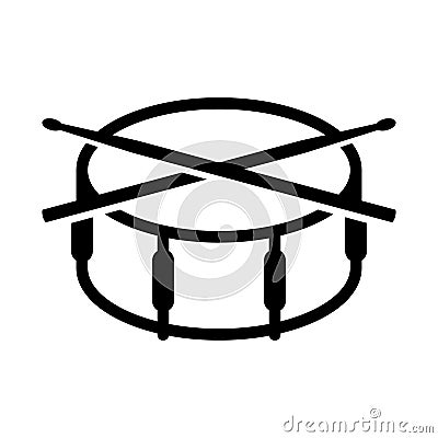 Crossed drumsticks on a snare drum icon. Drum school logo. Vector Illustration