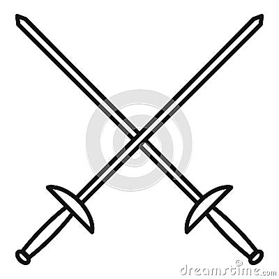 Crossed fencing sword icon, outline style Vector Illustration
