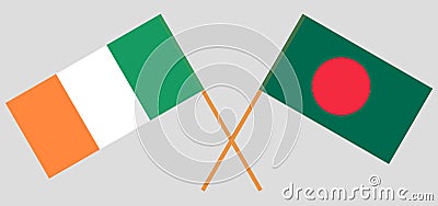 Crossed flags of Bangladesh and Ireland Vector Illustration