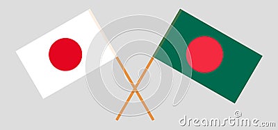 Crossed flags of Bangladesh and Japan Vector Illustration