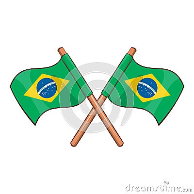 Crossed flags of Brazil icon, cartoon style Vector Illustration