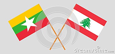 Crossed flags of Lebanon and Myanmar Vector Illustration