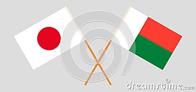 Crossed flags of Madagascar and Japan Vector Illustration