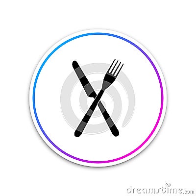 Crossed fork and knife icon isolated on white background. Restaurant icon. Circle white button Vector Illustration