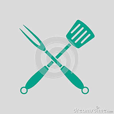 Crossed Frying Spatula And Fork Icon Vector Illustration