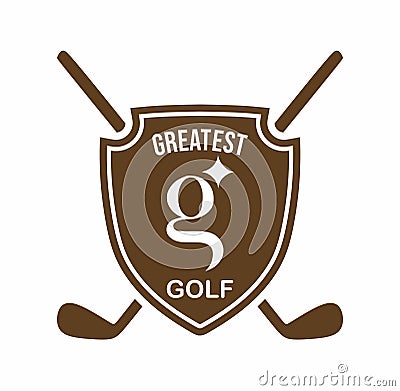 Crossed Golf Clubs on Brown Shield Vector Illustration