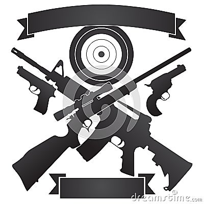 Crossed Hunting Rifle and Semi-Automatic Rifle with Pistols and Target Vector Illustration