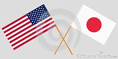 The crossed Japan and USA flags Vector Illustration