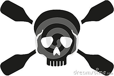 Crossed kayak paddles behind skull Vector Illustration