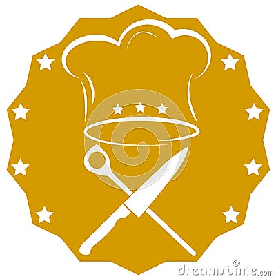 Crossed kitchen knife, cooking spoon and toque cooking icon Vector Illustration