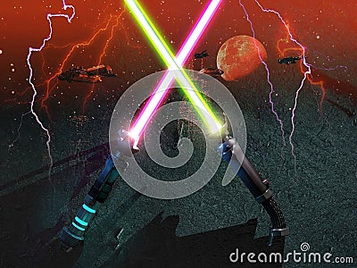 Crossed laser swords Stock Photo