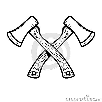 Crossed lumberjack axes isolated on white background. Vector Illustration