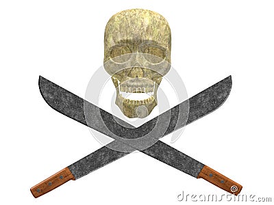 Crossed machete with skull 3d rendering Stock Photo