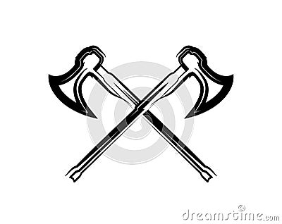 Crossed Medieval Warrior Axes, Vector illustration on white, Vector Illustration