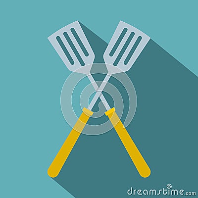 Crossed metal spatulas icon, flat style Vector Illustration