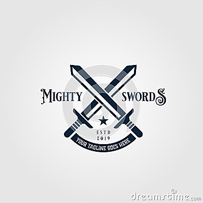 Crossed mighty sword logo vintage symbol vector design illustration Vector Illustration