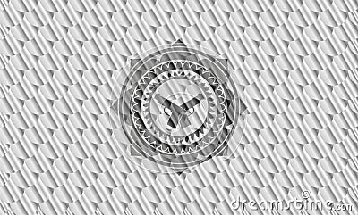 Crossed pistols icon inside silver emblem or badge. Scales pattern. Vector Illustration. Detailed. EPS10 Vector Illustration